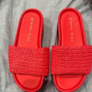 Gianni Bini Vibrant Red Woven Slides